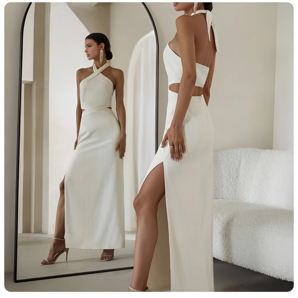 Commense White Halter Maxi Dress